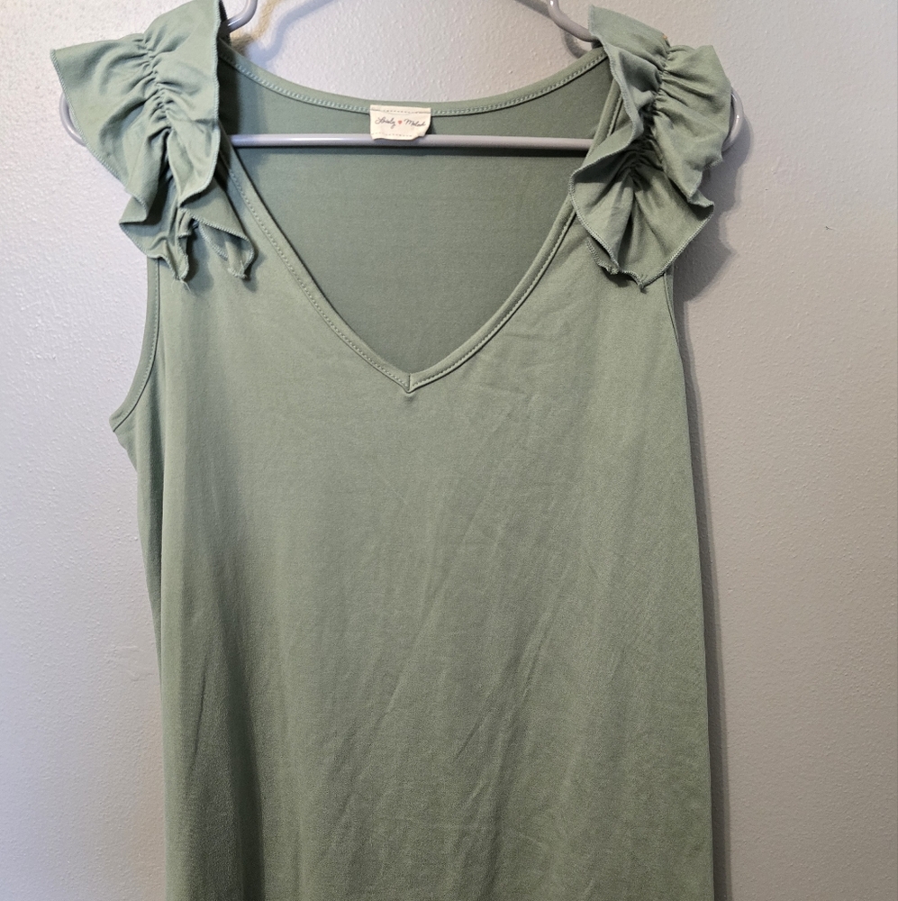 Lovely Melody Green Ruffled Sleeveless Tank Top